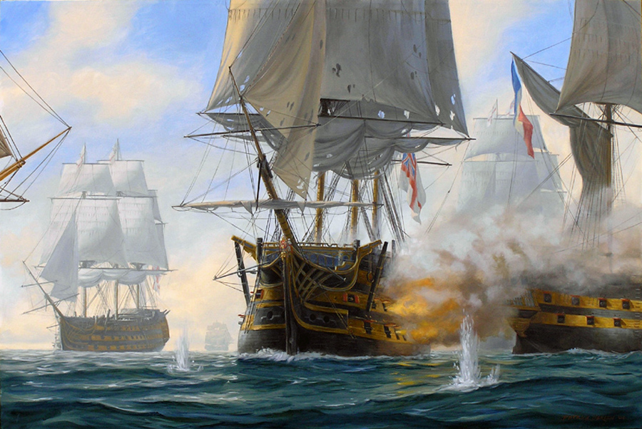 Escena de una batalla naval de la época