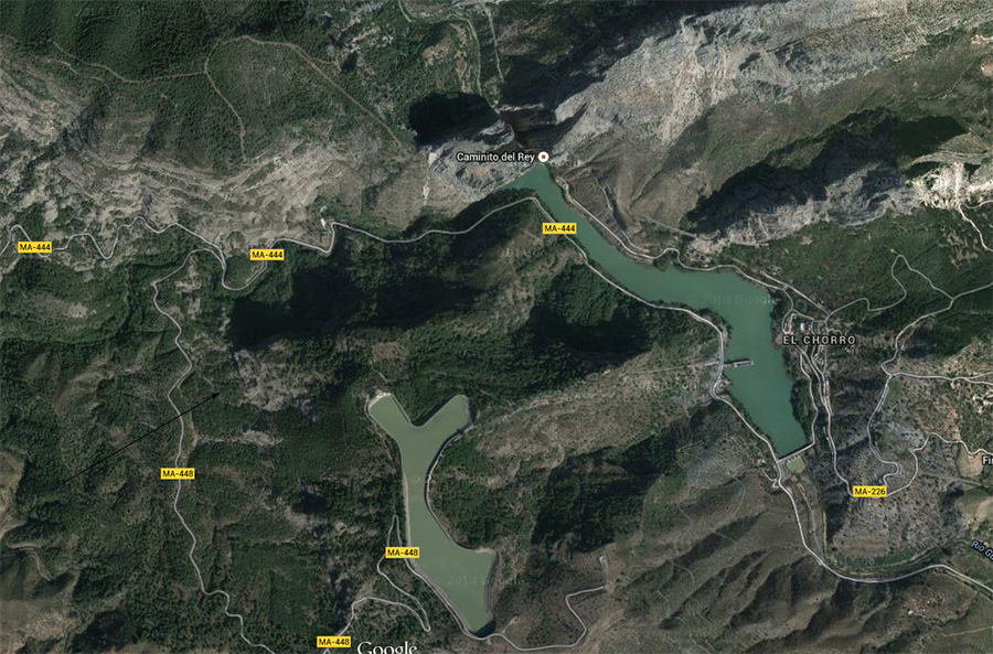 Mapa de vista aerea de la situación de Bobastro