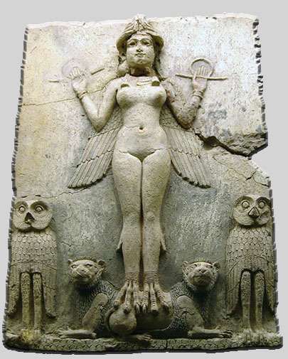 Astarte. Is the Phoenician-Canaanite assimilation of a Mesopotamian goddess at that time Sumerian known as Inanna, them Acadians, Assyrians and Babylonians as Ishtar and the Israelites as Ashtaroth. It represented the cult to Mother Nature, life and fertility, as well as the exaltation of love and carnal pleasures. It would be represent naked or barely covered with a thin belt, standing on a lion. In Sumerian mythology, Inanna was the goddess of love, war and protector of the city of Uruk..