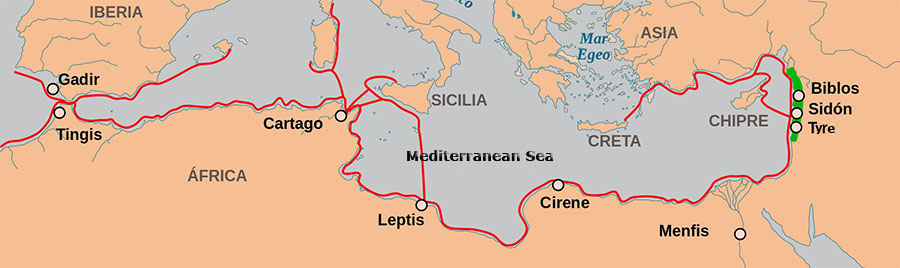 Tierra fenicia y rutas de influencia fenicia